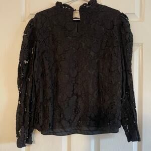 Ultra Pink black long sleeve mock neck lace blouse size L